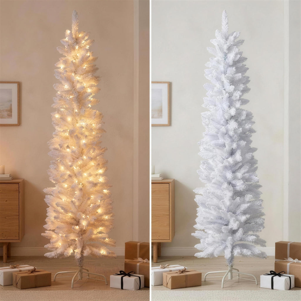 Christabelle 1.8m 6ft White Fairy Floss Christmas Tree Pre Lit RGB LED Flocked Slim 20 Modes Festive Holiday Decoration