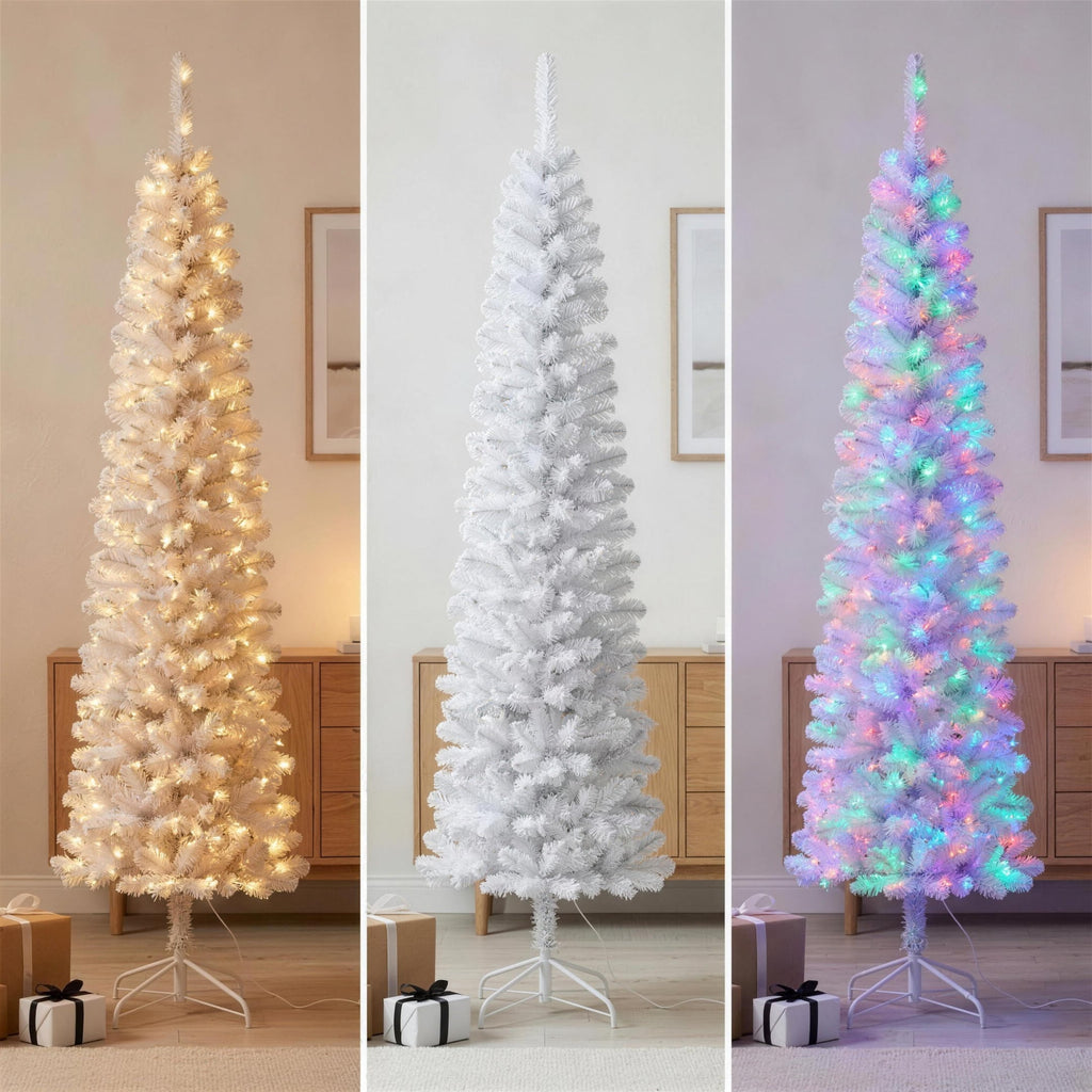 Christabelle 1.8m 6ft White Fairy Floss Christmas Tree Pre Lit RGB LED Flocked Slim 20 Modes Festive Holiday Decoration