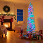Christabelle 1.8m 6ft White Fairy Floss Christmas Tree Pre Lit RGB LED Flocked Slim 20 Modes Festive Holiday Decoration