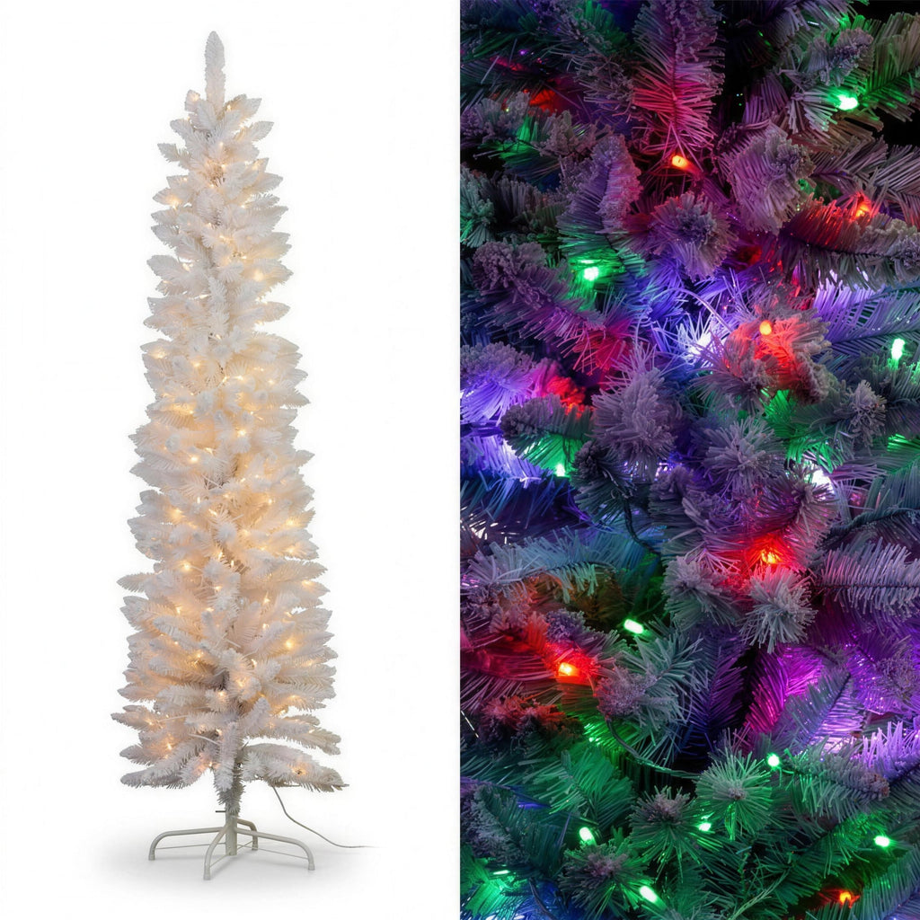 Christabelle 1.8m 6ft White Fairy Floss Christmas Tree Pre Lit RGB LED Flocked Slim 20 Modes Festive Holiday Decoration