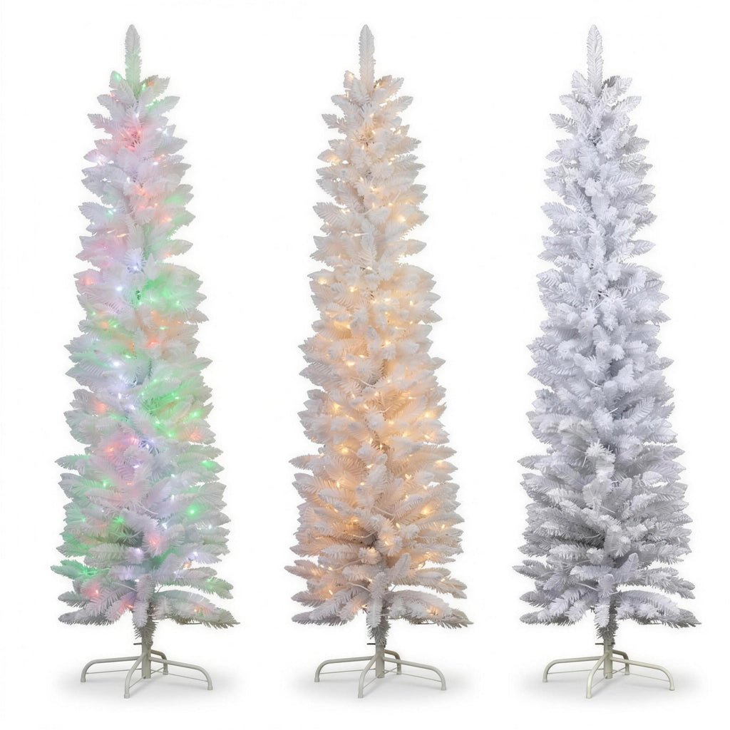 Christabelle 1.8m 6ft White Fairy Floss Christmas Tree Pre Lit RGB LED Flocked Slim 20 Modes Festive Holiday Decoration