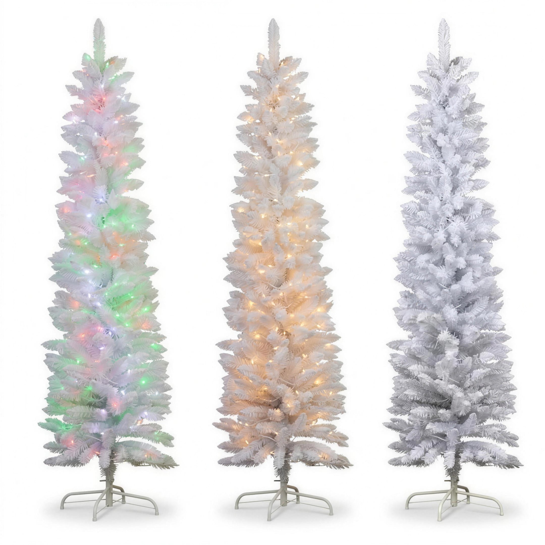 Christabelle 1.8m 6ft White Fairy Floss Christmas Tree Pre Lit RGB LED Flocked Slim 20 Modes Festive Holiday Decoration
