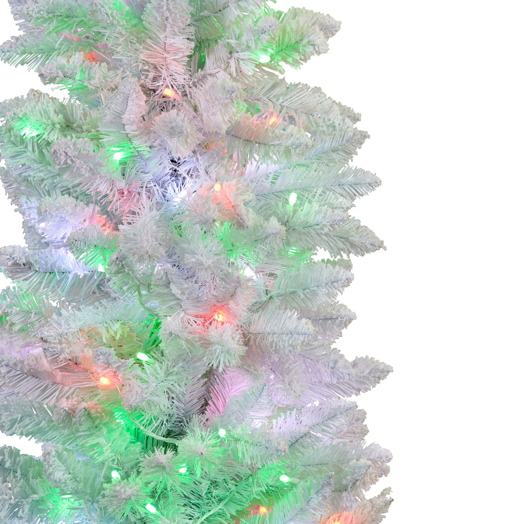 Christabelle 1.8m 6ft White Fairy Floss Christmas Tree Pre Lit RGB LED Flocked Slim 20 Modes Festive Holiday Decoration