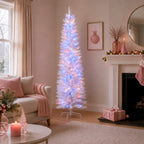 Christabelle 1.8m 6ft White Fairy Floss Christmas Tree Pre Lit RGB LED Flocked Slim 20 Modes Festive Holiday Decoration