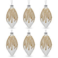 Christabelle 6 Glass Christmas Teardrop Baubles Gold Shimmer Jewels 13cm Xmas Tree Decorations Hanging Ornaments