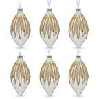 Christabelle 6 Glass Christmas Teardrop Baubles Gold Shimmer Jewels 13cm Xmas Tree Decorations Hanging Ornaments