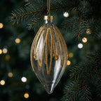 Christabelle 6 Glass Christmas Teardrop Baubles Gold Shimmer Jewels 13cm Xmas Tree Decorations Hanging Ornaments