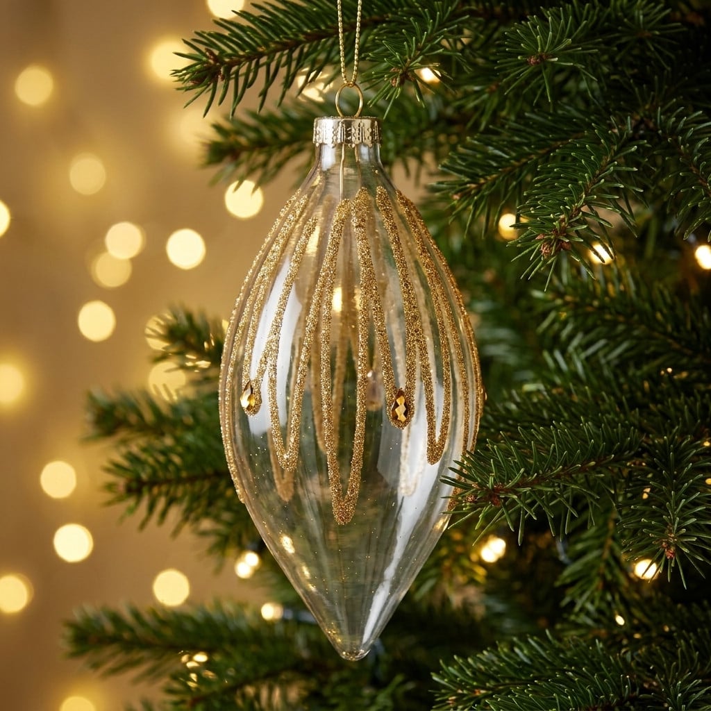 Christabelle 6 Glass Christmas Teardrop Baubles Gold Shimmer Jewels 13cm Xmas Tree Decorations Hanging Ornaments