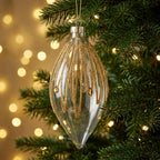 Christabelle 6 Glass Christmas Teardrop Baubles Gold Shimmer Jewels 13cm Xmas Tree Decorations Hanging Ornaments