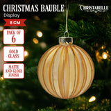 Christabelle Box of 6 Gold Glass Baubles with Matte & Gloss Finish