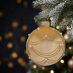 Christabelle 6 Champagne Glass Christmas Baubles Gold Swirl Pearl 8cm Xmas Tree Decorations Hanging Ornaments