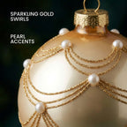 Christabelle 6 Champagne Glass Christmas Baubles Gold Swirl Pearl 8cm Xmas Tree Decorations Hanging Ornaments