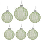 Christabelle 6 Pale Green Glass Christmas Baubles White Shimmer 8cm Xmas Tree Decorations Hanging Ornaments
