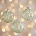 Christabelle 6 Pale Green Glass Christmas Baubles White Shimmer 8cm Xmas Tree Decorations Hanging Ornaments