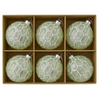 Christabelle 6 Pale Green Glass Christmas Baubles White Shimmer 8cm Xmas Tree Decorations Hanging Ornaments