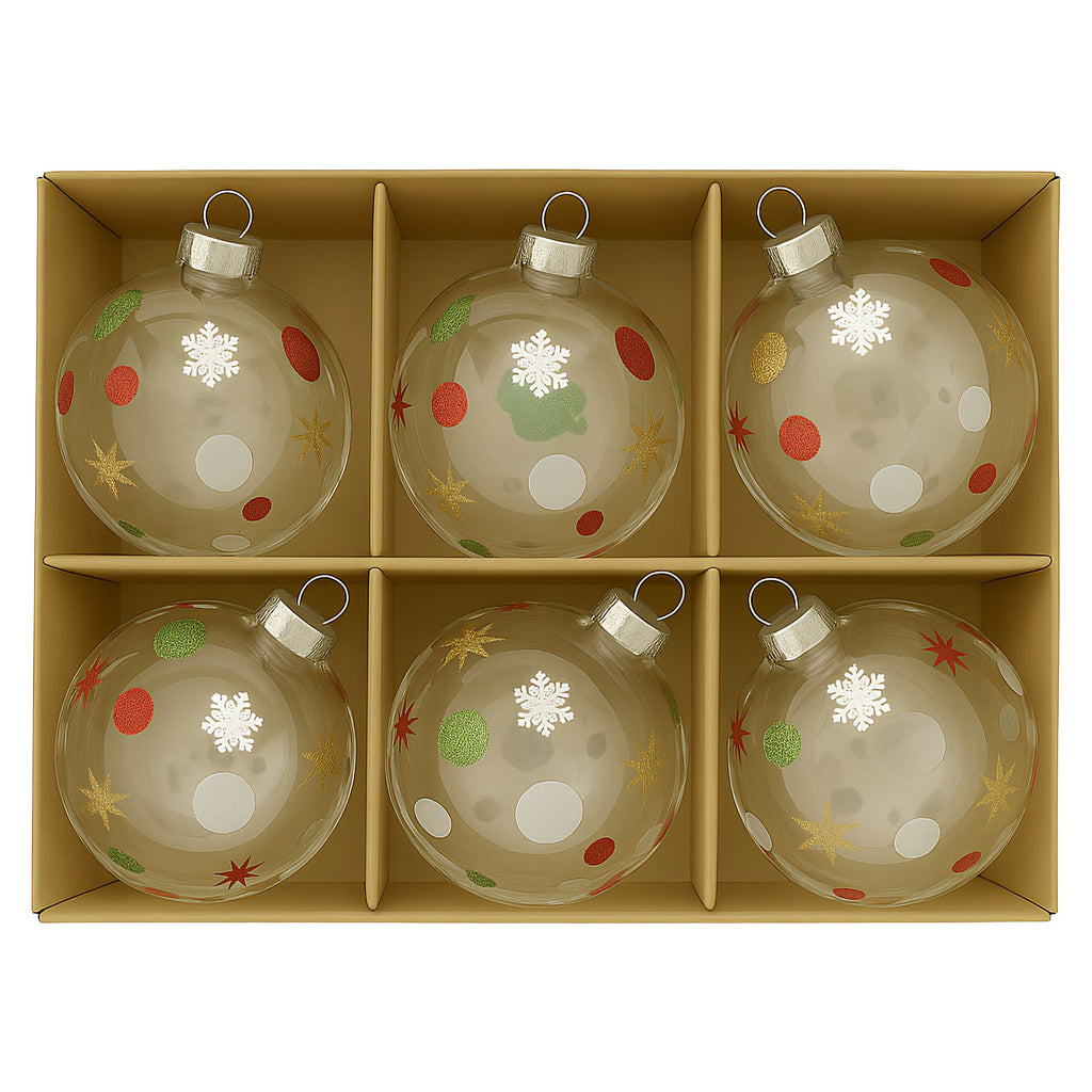 Christabelle Glass Baubles 6 Pcs with Assorted Patterns Balls Christmas Tree Decoration Ornament