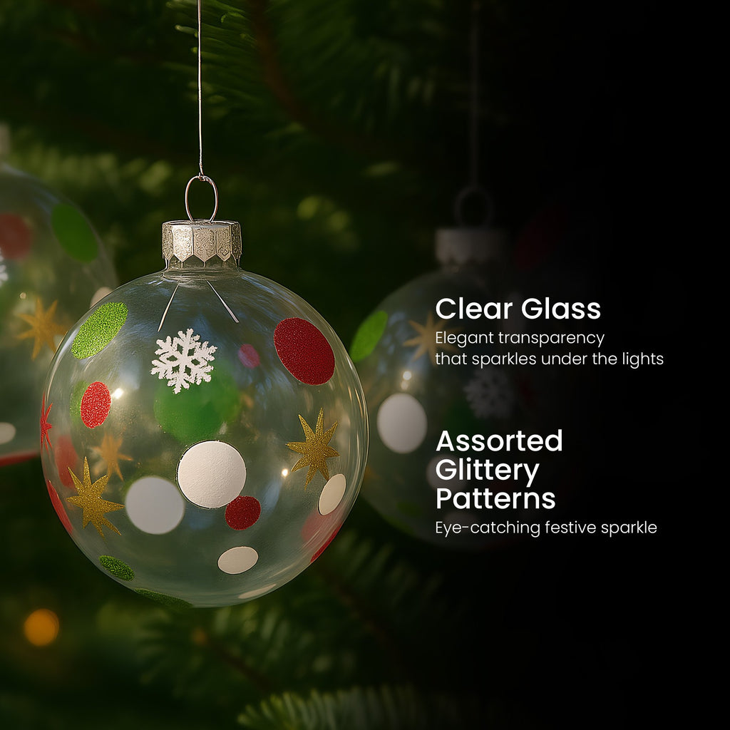 Christabelle Glass Baubles 6 Pcs with Assorted Patterns Balls Christmas Tree Decoration Ornament