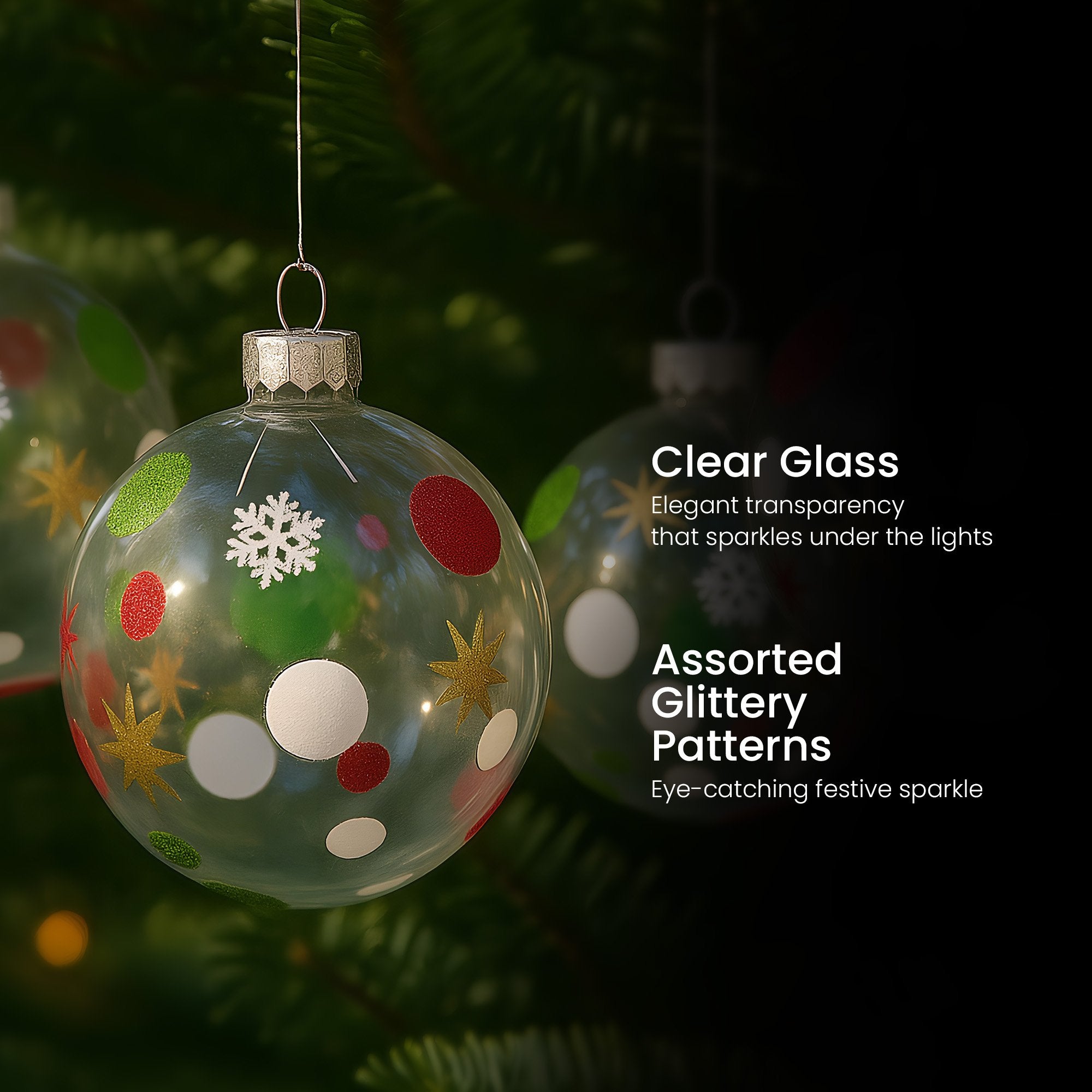 Christabelle Glass Baubles 6 Pcs with Assorted Patterns Balls Christmas Tree Decoration Ornament
