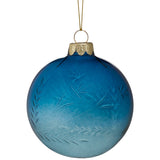 Christabelle Blue Glass Baubles 6Pcs with Etched Leaf Pattern Balls Christmas Tree Decoration Ornament