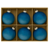 Christabelle Blue Glass Baubles 6Pcs with Etched Leaf Pattern Balls Christmas Tree Decoration Ornament
