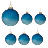 Christabelle Blue Glass Baubles 6Pcs with Etched Leaf Pattern Balls Christmas Tree Decoration Ornament