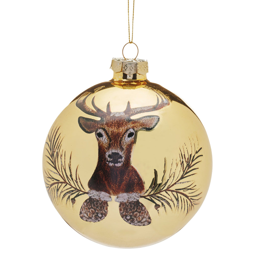 Christabelle Large Gold Glass Baubles 6Pcs with Reindeer Print Balls Christmas Tree Decoration Ornament