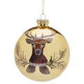 Christabelle Large Gold Glass Baubles 6Pcs with Reindeer Print Balls Christmas Tree Decoration Ornament