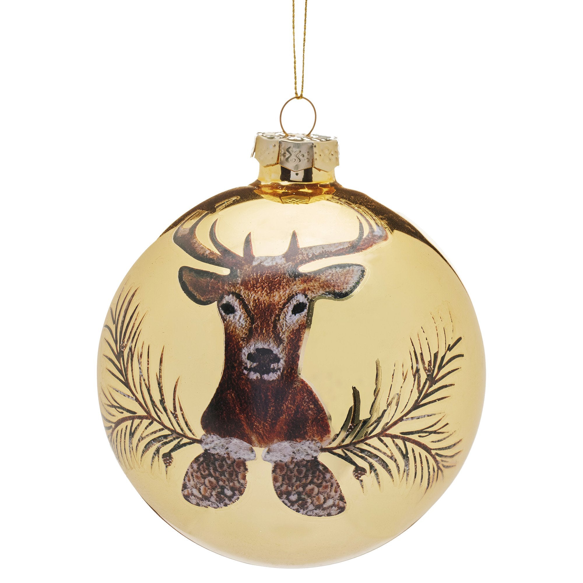 Christabelle Large Gold Glass Baubles 6Pcs with Reindeer Print Balls Christmas Tree Decoration Ornament
