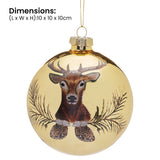 Christabelle Large Gold Glass Baubles 6Pcs with Reindeer Print Balls Christmas Tree Decoration Ornament