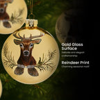 Christabelle Large Gold Glass Baubles 6Pcs with Reindeer Print Balls Christmas Tree Decoration Ornament