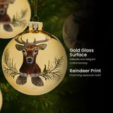 Christabelle Large Gold Glass Baubles 6Pcs with Reindeer Print Balls Christmas Tree Decoration Ornament