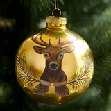 Christabelle Large Gold Glass Baubles 6Pcs with Reindeer Print Balls Christmas Tree Decoration Ornament