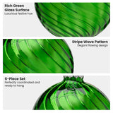 Christabelle Box of 6 Rich Green Glass Baubles with Stripe Wave Pattern