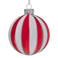 Christabelle Box of 6 Red & White Glass Baubles with Stripe Pattern