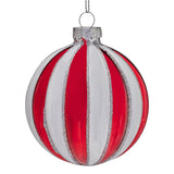 Christabelle Box of 6 Red & White Glass Baubles with Stripe Pattern