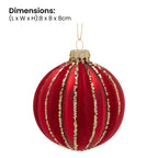 Christabelle Box of 6 Rich Red Glass Baubles with Gold Glitter Stripes