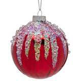 Christabelle Box of 6 Rich Red Glass Baubles with Sequin Frosting
