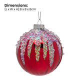 Christabelle Box of 6 Rich Red Glass Baubles with Sequin Frosting