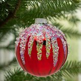 Christabelle Box of 6 Rich Red Glass Baubles with Sequin Frosting