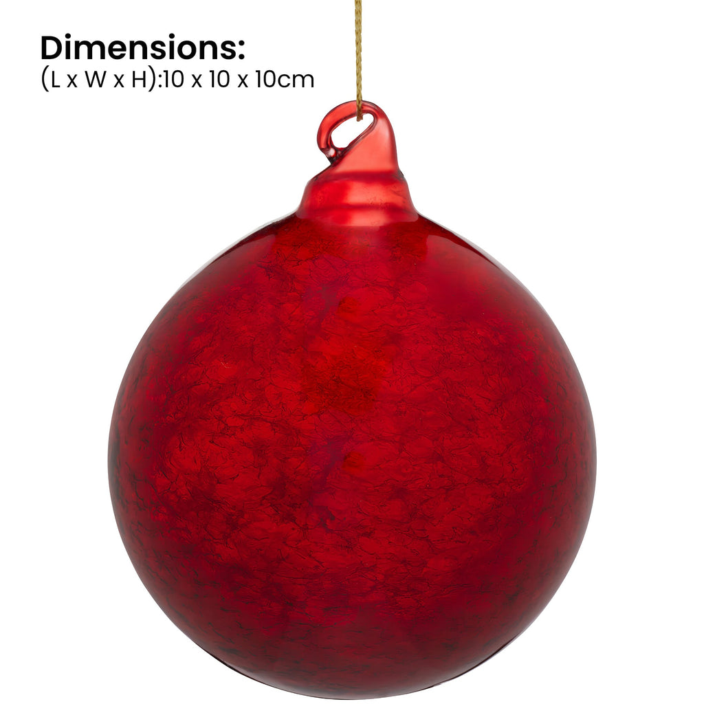Christabelle Large Red Glass Baubles 6 Pcs with Faint Crackle Pattern Balls Christmas Tree Decoration Ornament