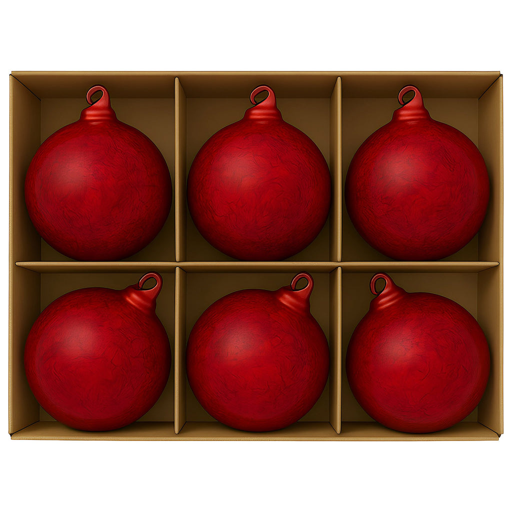 Christabelle Large Red Glass Baubles 6 Pcs with Faint Crackle Pattern Balls Christmas Tree Decoration Ornament