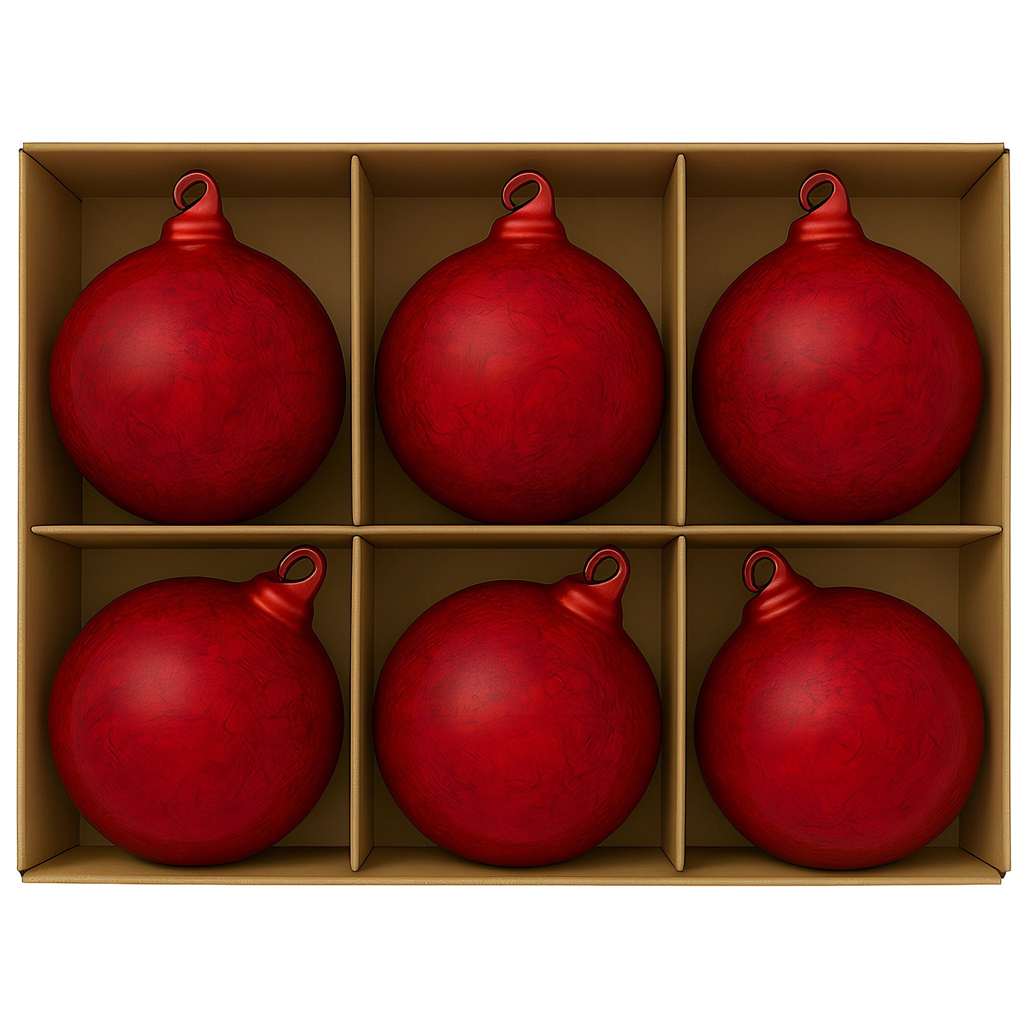 Christabelle Large Red Glass Baubles 6 Pcs with Faint Crackle Pattern Balls Christmas Tree Decoration Ornament