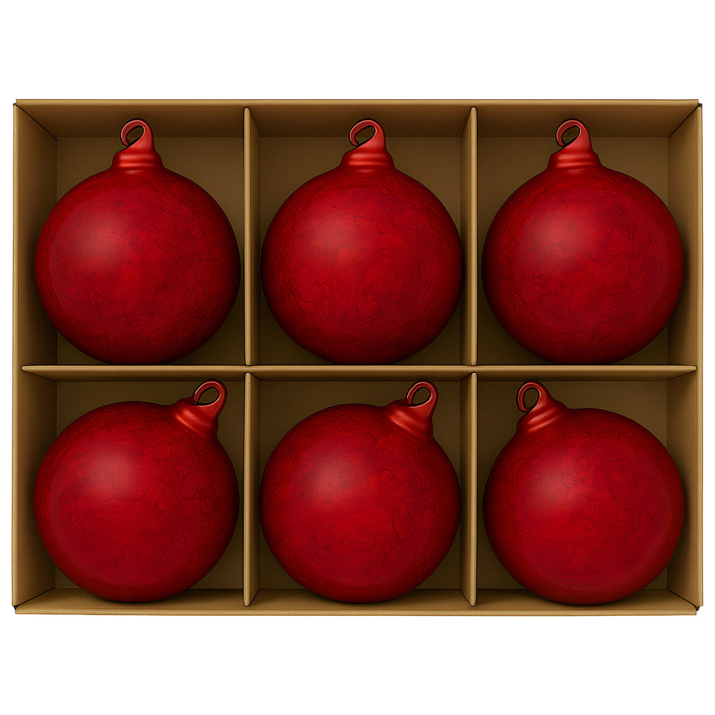 Christabelle Large Red Glass Baubles 6 Pcs with Faint Crackle Pattern Balls Christmas Tree Decoration Ornament