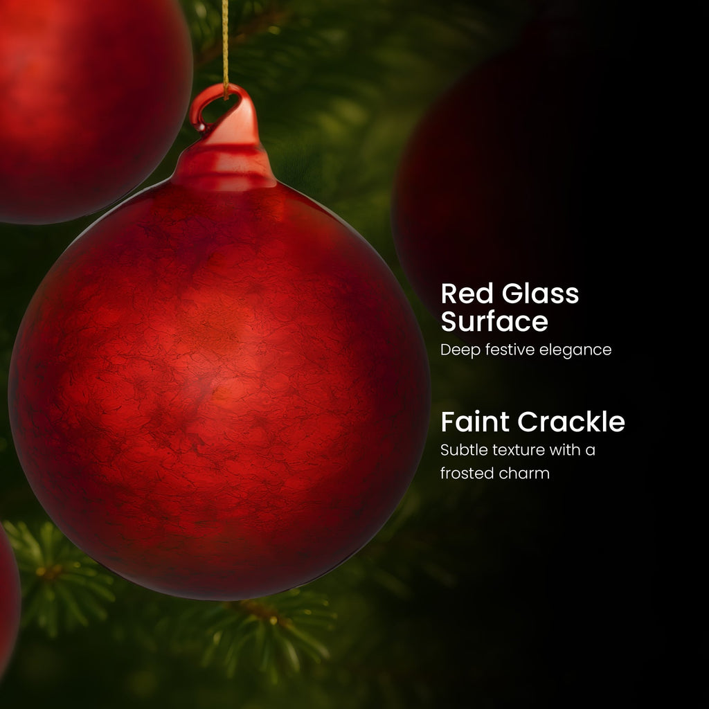 Christabelle Large Red Glass Baubles 6 Pcs with Faint Crackle Pattern Balls Christmas Tree Decoration Ornament