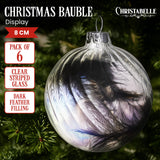 Christabelle Clear Striped Glass Baubles 6Pcs Filled with Feathers Balls Christmas Tree Decoration Ornament