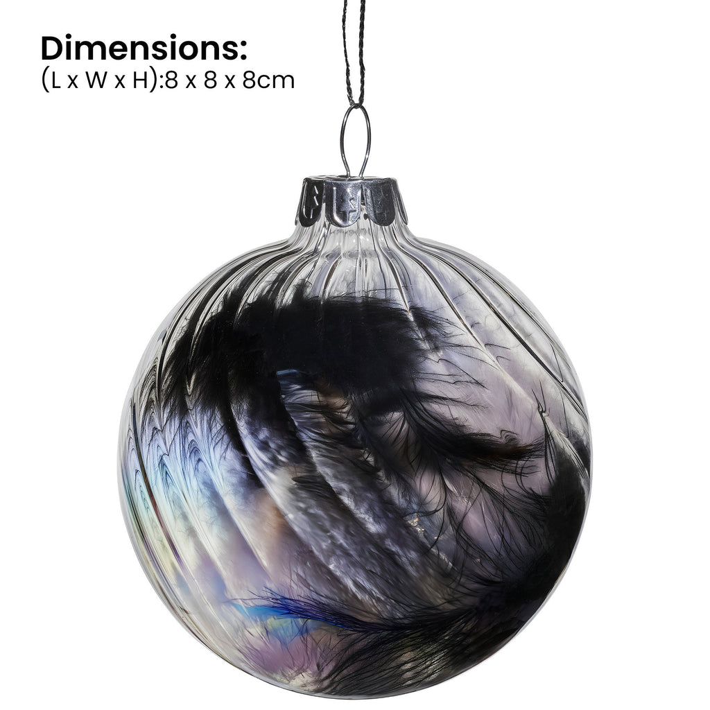 Christabelle Clear Striped Glass Baubles 6Pcs Filled with Feathers Balls Christmas Tree Decoration Ornament