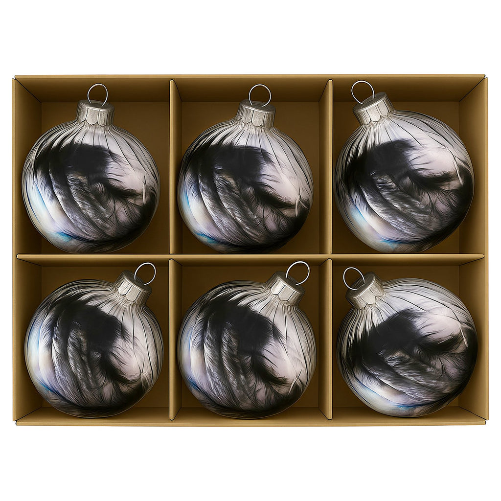 Christabelle Clear Striped Glass Baubles 6Pcs Filled with Feathers Balls Christmas Tree Decoration Ornament