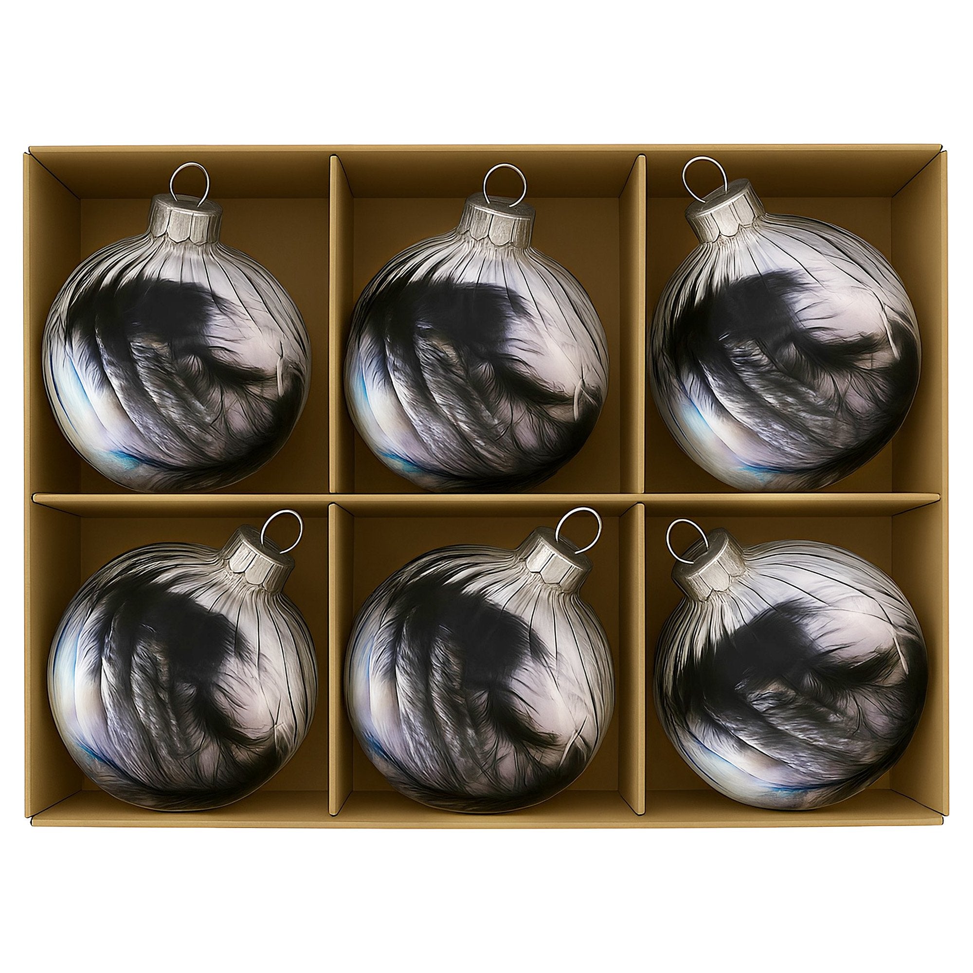 Christabelle Clear Striped Glass Baubles 6Pcs Filled with Feathers Balls Christmas Tree Decoration Ornament