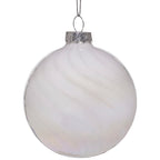 Christabelle Box of 6 White Glass Baubles with Stripe & Faint Iridescence