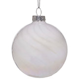 Christabelle Box of 6 White Glass Baubles with Stripe & Faint Iridescence